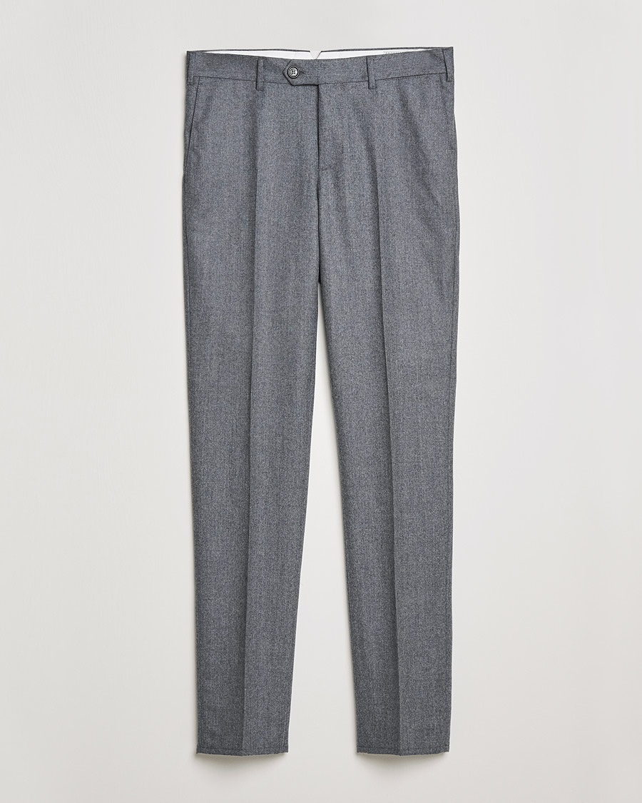  Slim Fit Flannel Trousers Grey Melange