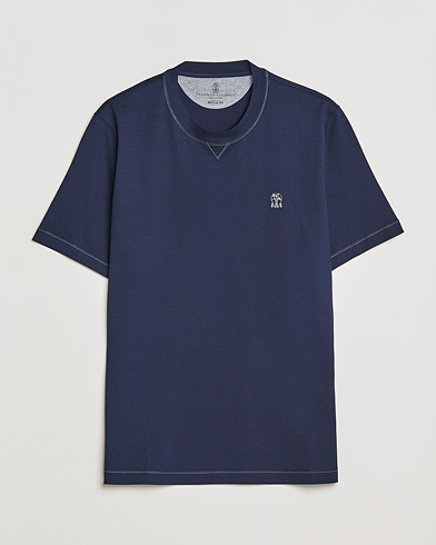 Herre | Brunello Cucinelli | Brunello Cucinelli | Short Sleeve Logo T-Shirt Navy