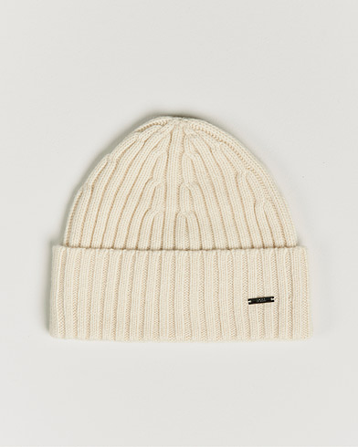 Herre | Huer | BOSS | Lino Cable Knitted Beanie Open White