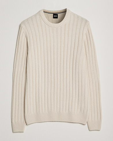 Herre | Strikkede trøjer | BOSS | Laaron Structured Knitted Sweater Open White