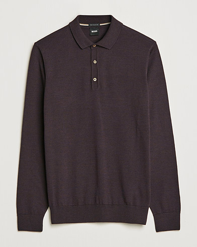 Herre | Strikkede polotrøjer | BOSS | Lancione Merino Knitted Polo Medium Brown