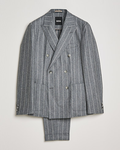 Herre | Jakkesæt | BOSS | Hanry Wool Double Breasted Pinstripe Suit Medium Grey