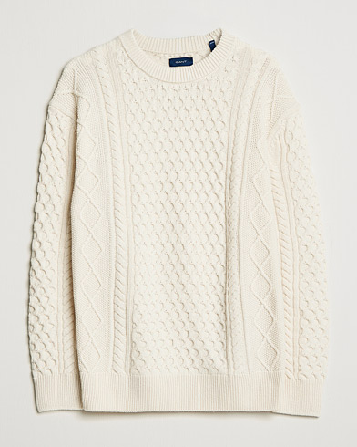 Herre | GANT | GANT | Aran Structured Knitted Sweater Cream