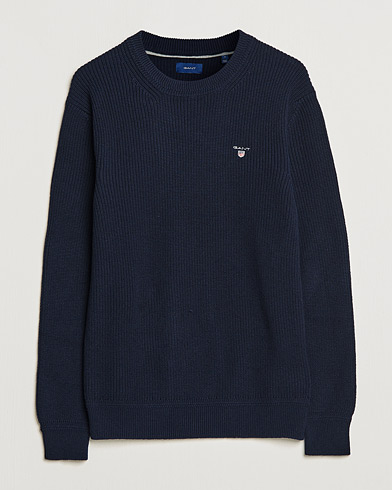 Herre | Strikkede trøjer | GANT | Cotton/Wool Ribbed Sweater Evening Blue