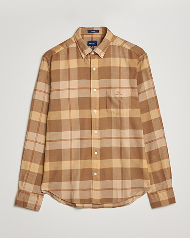Herre | Flannelskjorter | GANT | Regular Fit Flannel Block Checked Shirt Roasted Walnut