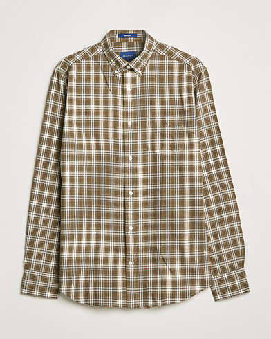 Herre | Flannelskjorter | GANT | Regular Fit Flannel Checked Shirt Army Green