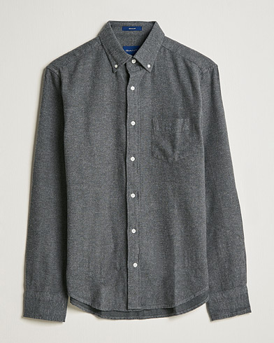 Herre | Skjorter | GANT | Regular Fit Flannel Herringbone Shirt Charcoal Melange