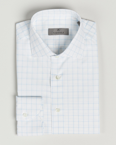Herre | Businessskjorter | Canali | Slim Fit Cut Away Shirt Blue Check
