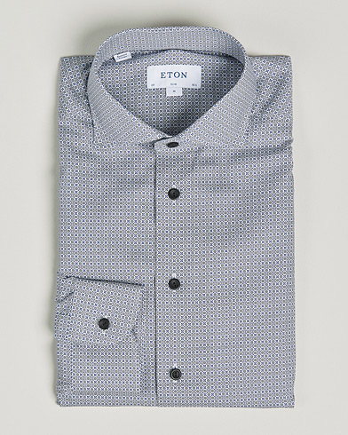 Herre | Formelle | Eton | Floral Print Cotton Tencel Flannel Shirt Navy