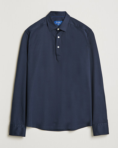Herre | Eton | Eton | Slim Fit Cotton Piqué Popover Shirt  Navy