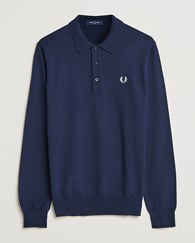 Herre | Strikkede polotrøjer | Fred Perry | Long Sleeve Knitted Shirt Navy