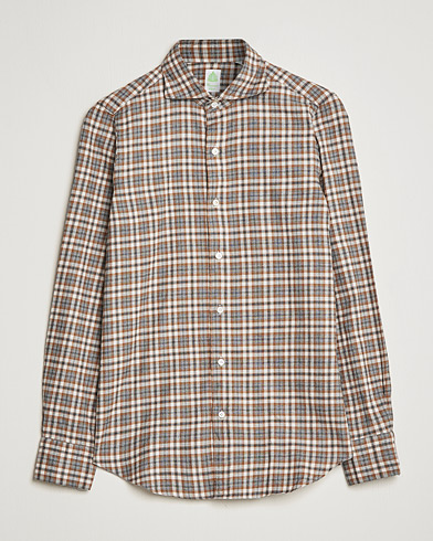 Herre | Flannelskjorter | Finamore Napoli | Tokyo Slim Light Flannel Shirt Brown Check