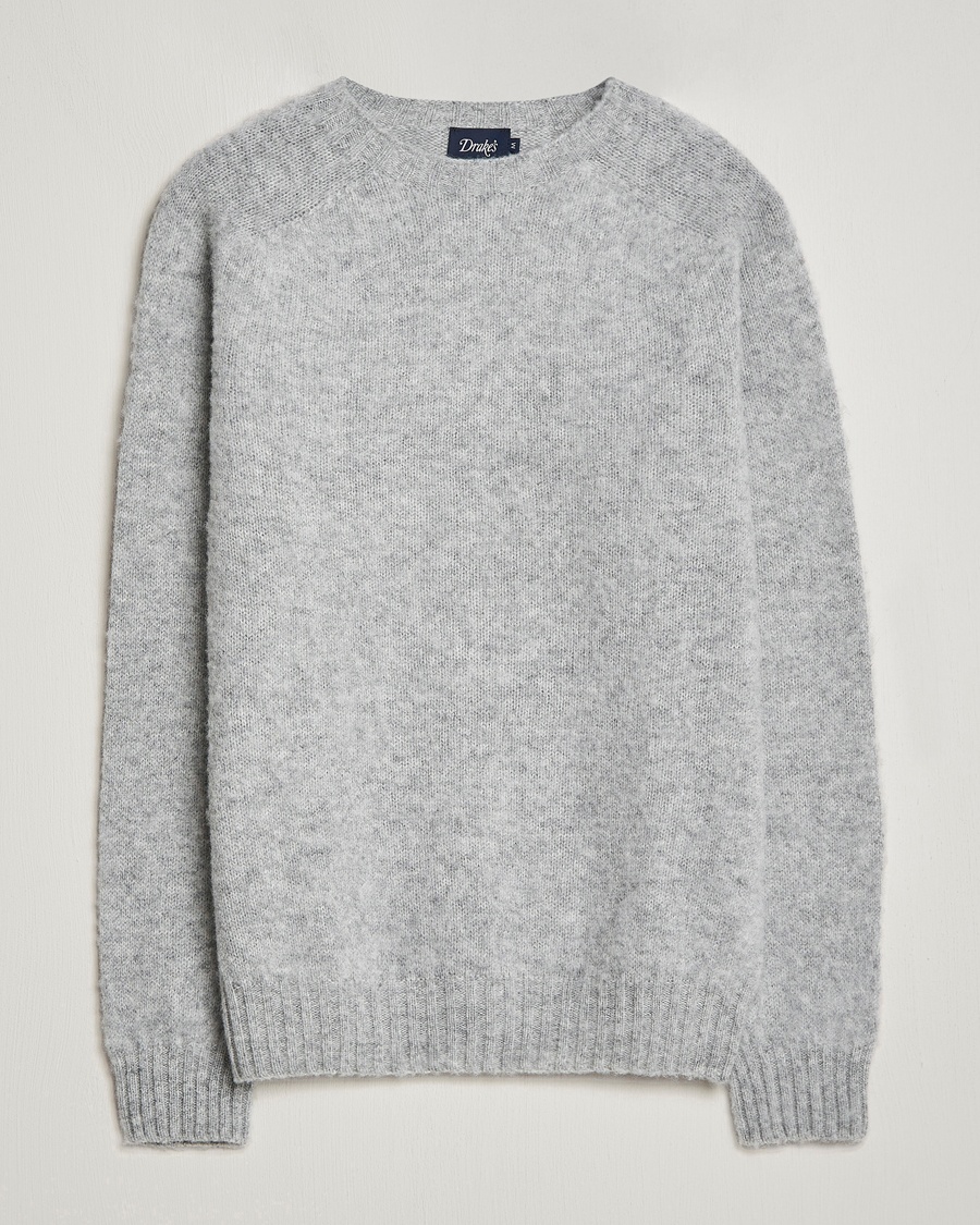 Drake's Brushed Shetland Crew Grey – Grå