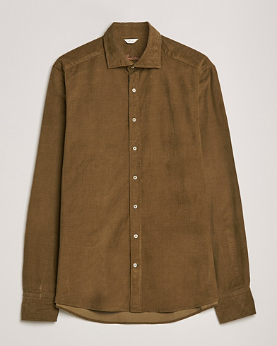 Herre | Fløjlsskjorter | Stenströms | Slimline Washed Cut Away Corduroy Shirt Moss Green
