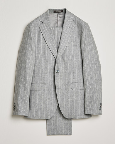 Herre | Jakkesæt | Oscar Jacobson | Ego Pinstripe Wool Flannel Suit Grey Melange