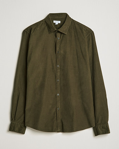 Herre | Fløjlsskjorter | Sunspel | Cotton Baby Cord Shirt Dark Moss