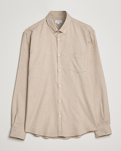 Herre |  | Sunspel | Brushed Cotton Flannel Shirt Oatmeal Melange