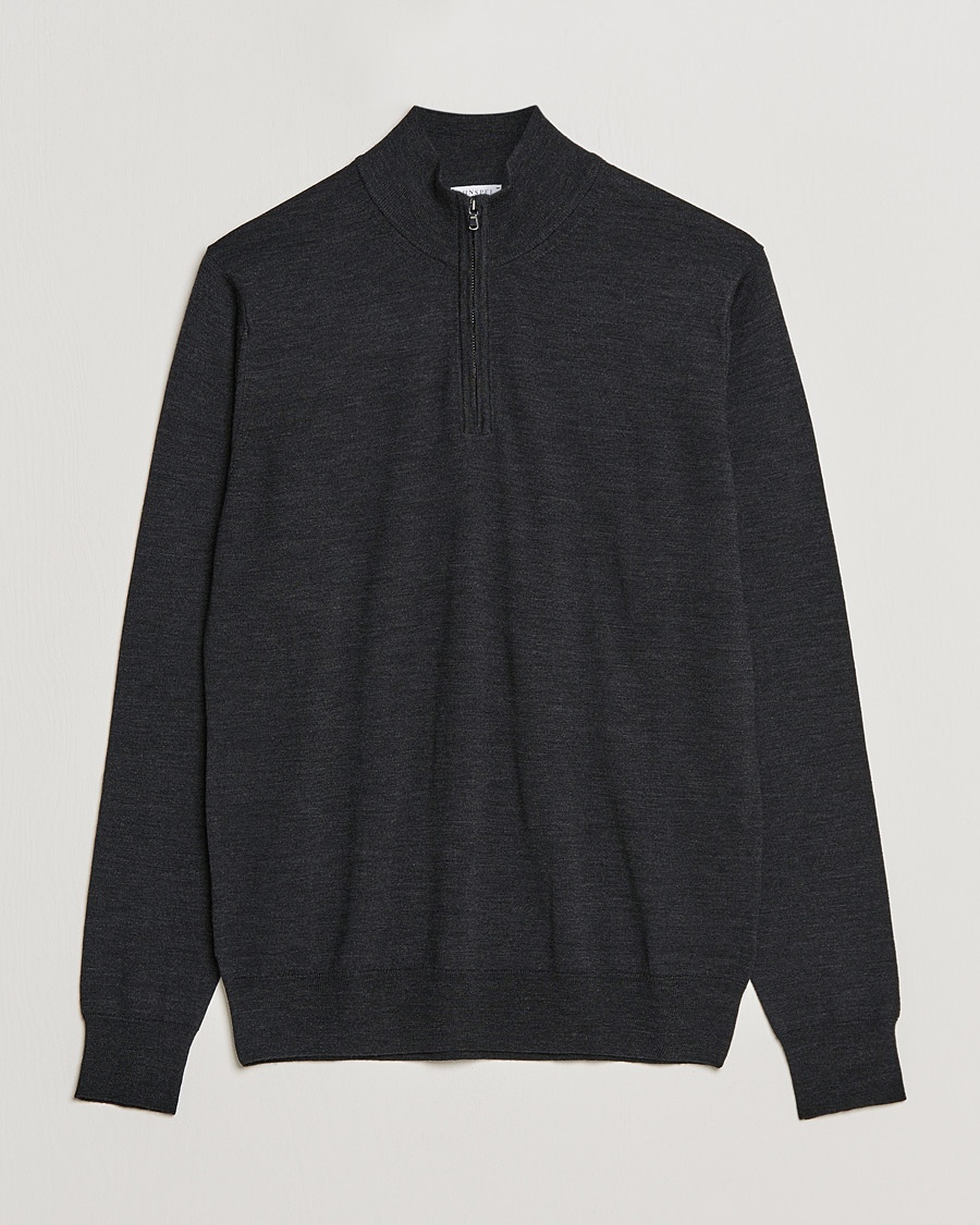 Sunspel Merino Half Zip Sweater Charcoal Melange – Grå