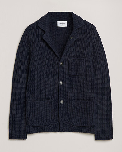 Herre | Italian Department | Gran Sasso | Heavy Wool Knitted Blazer Cardigan Navy