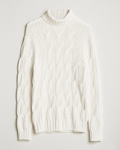 Herre | Rullekravetrøjer | Gran Sasso | Cable Knitted Wool/Cashmere Roll Neck Off White