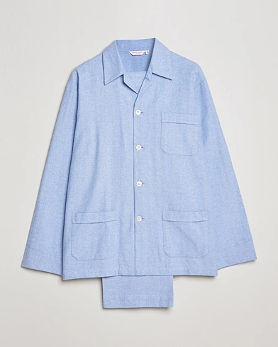 Herre | Pyjamas | Derek Rose | Brushed Cotton Flannel Herringbone Pyjama Set Blue