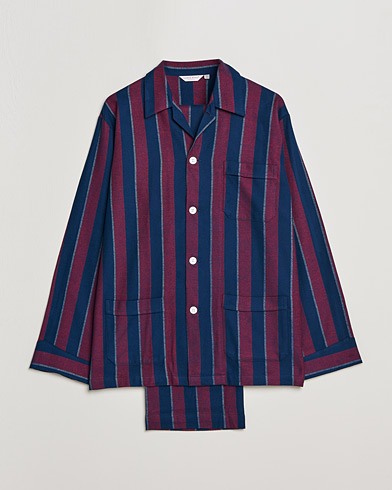 Herre | Derek Rose | Derek Rose | Brushed Cotton Flanell Striped Pyjama Set Navy