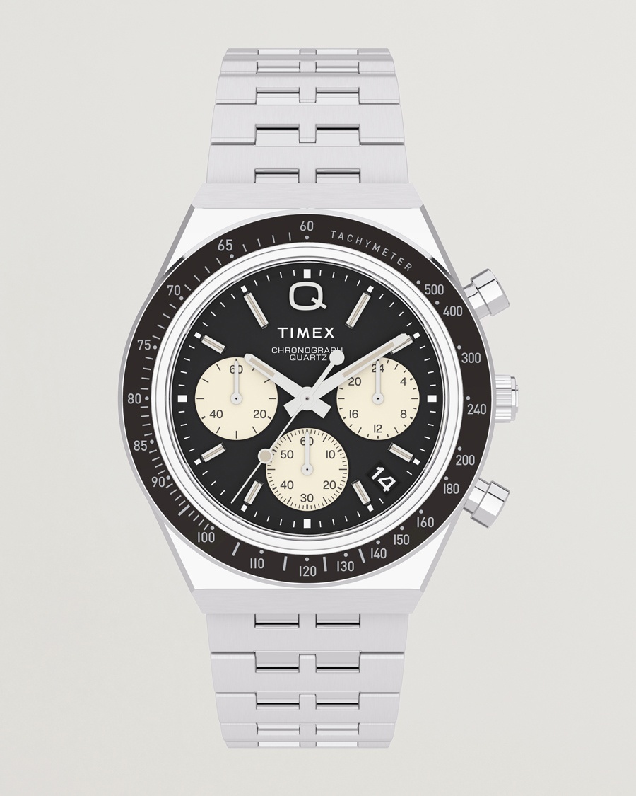 Herre | Stållænke | Timex | Q Chronograph 40mm Black Dial