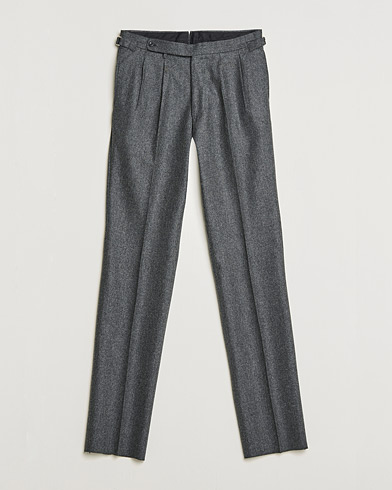 Herre | Flannelsbukser | Beams F | Pleated Flannel Trousers Dark Grey