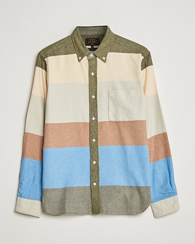 Herre | Skjorter | BEAMS PLUS | Flannel Multi Stripe Shirt Olive/Cream