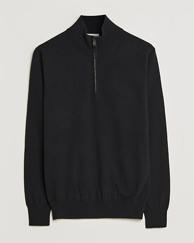 Herre | Kashmirtrøjer | Piacenza Cashmere | Cashmere Half Zip Sweater Black