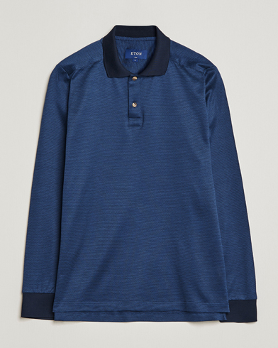 Herre | Langærmede polotrøjer | Eton | Knit Jaquard Polo Shirt Blue