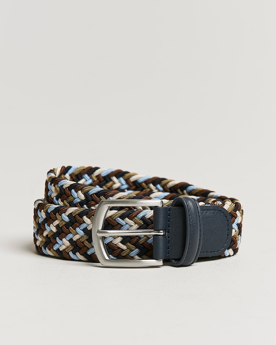 Anderson's Stretch Woven 3,5 cm Belt Navy/Green/Brown – Blå
