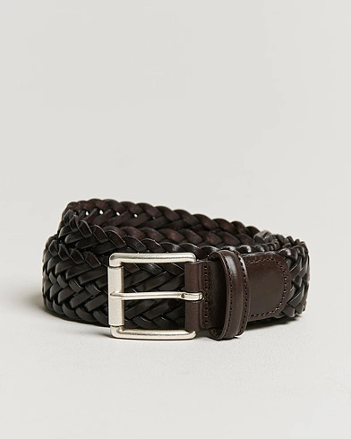 Herre | Business & Beyond | Anderson's | Woven Leather 3,5 cm Belt Dark Brown