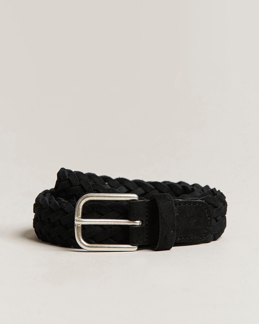 Anderson's Woven Suede Belt 3 cm Black – Sort