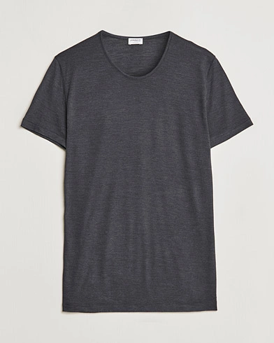 Herre |  | Zimmerli of Switzerland | Wool/Silk Crew Neck T-Shirt Charcoal