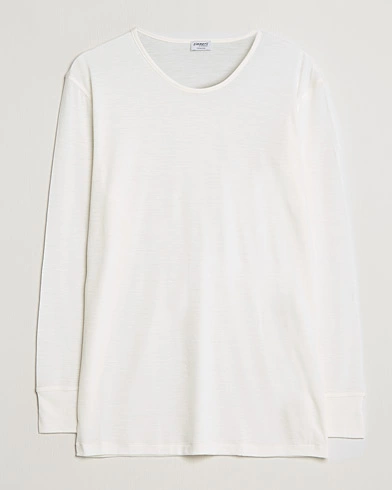 Herre |  | Zimmerli of Switzerland | Wool/Silk Long Sleeve T-Shirt Ecru