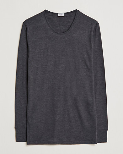 Herre | Langærmede t-shirts | Zimmerli of Switzerland | Wool/Silk Long Sleeve T-Shirt Charcoal