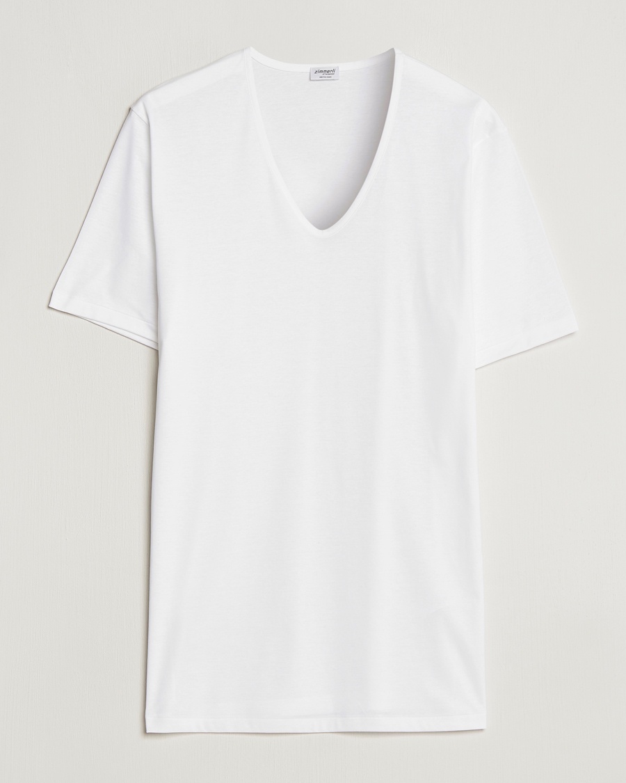 Zimmerli of Switzerland Sea Island Cotton V-Neck T-Shirt White – Hvid