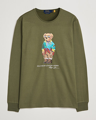 Herre | Langærmede t-shirts | Polo Ralph Lauren | Printed Bear Crew Neck Long Sleeve T-Shirt Dark Sage