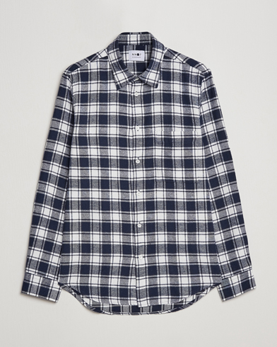 Herre | Casual | NN07 | Arne Brushed Cotton Checked Shirt Navy/White