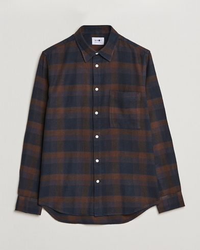 Herre | Skjorter | NN07 | Arne Brushed Cotton Checked Shirt Brown/Navy