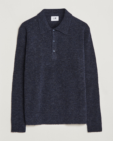 Herre | Strikkede polotrøjer | NN07 | Alfie Boiled Wool Knitted Polo Blue Melange