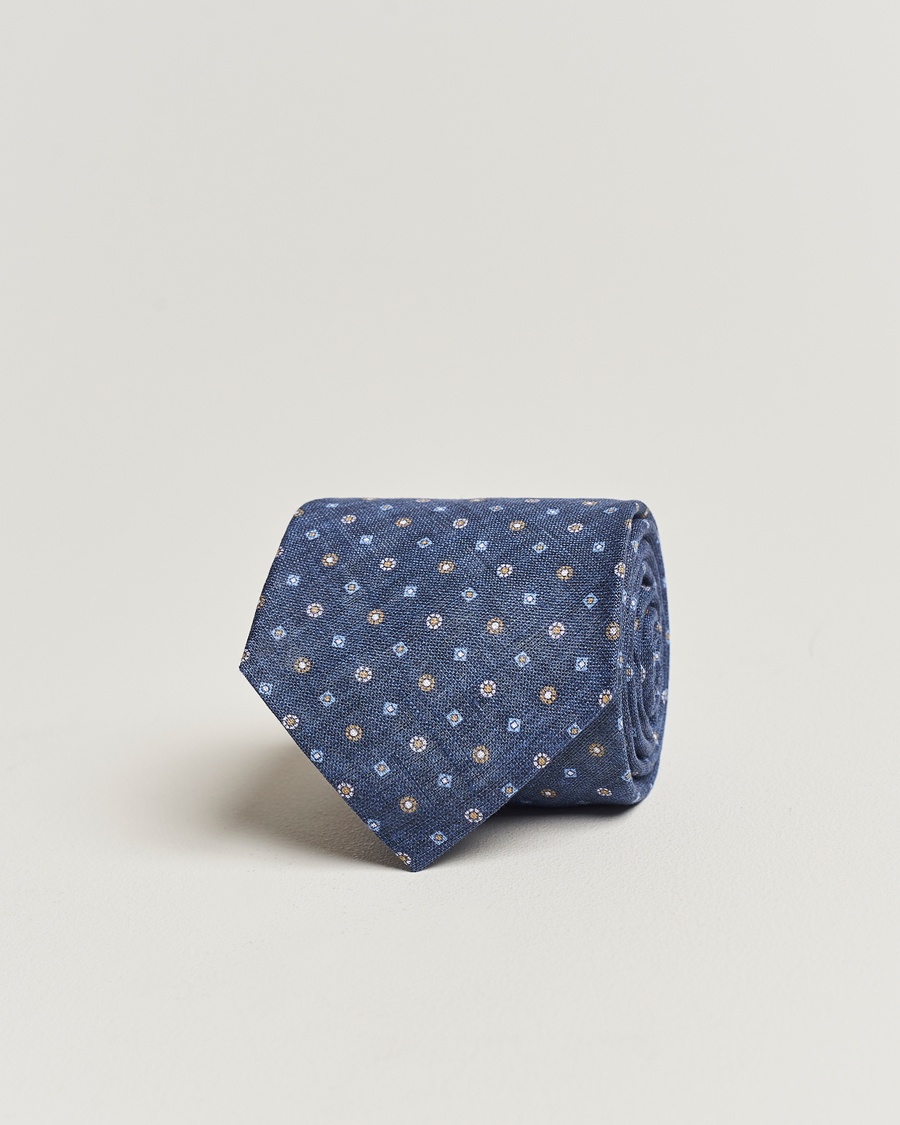 Herre | | Amanda Christensen | Linen Printed Medallion 8cm Tie Navy