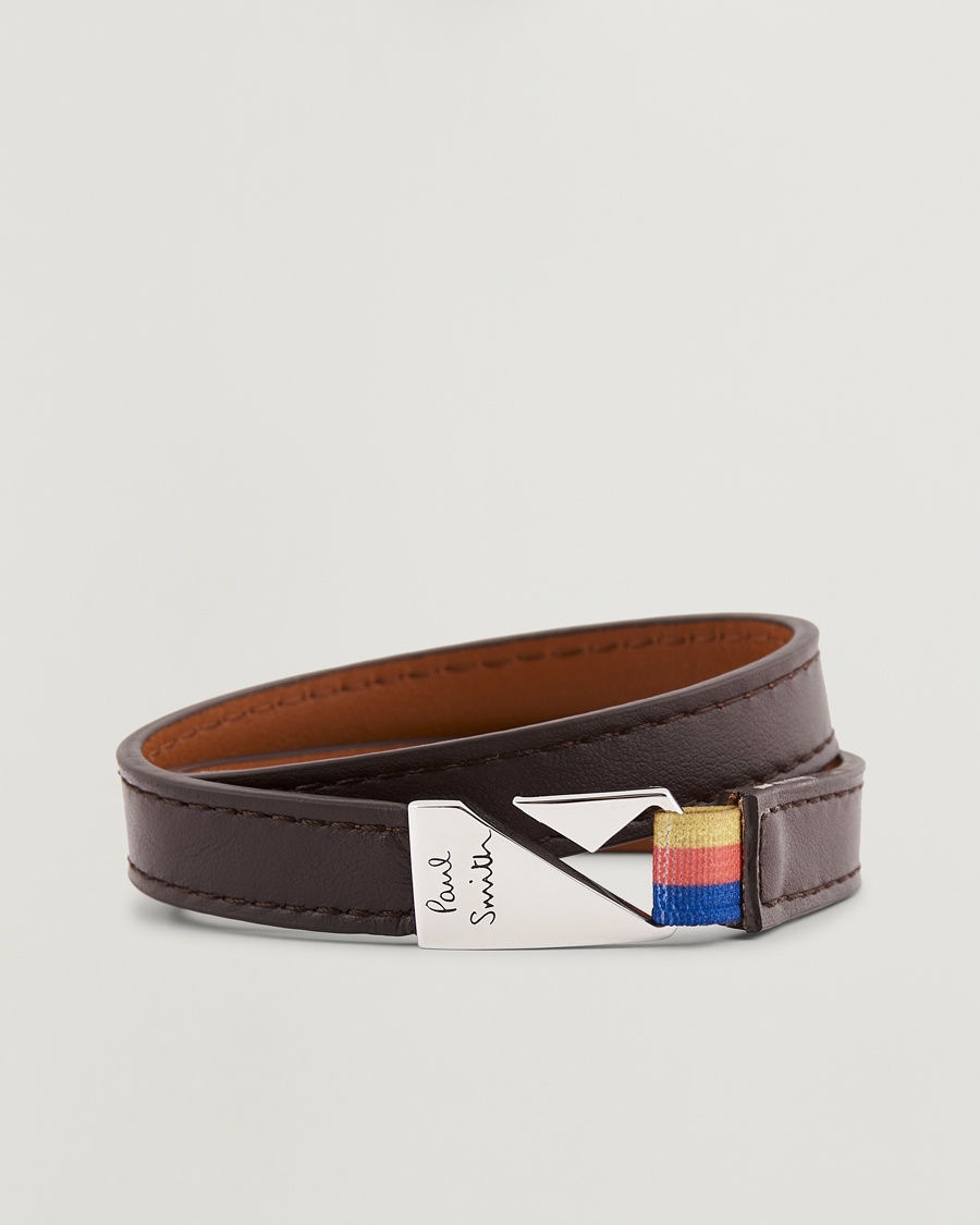 Herre | | Paul Smith | Leather Hook Wrap Bracelet Brown