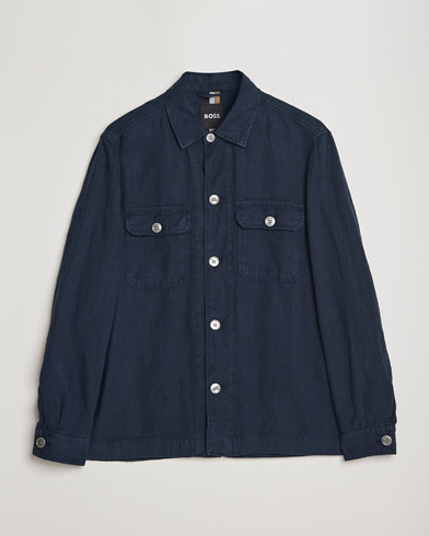 Herre | Shirt Jackets | BOSS BLACK | Carper Linen Overshirt Dark Blue