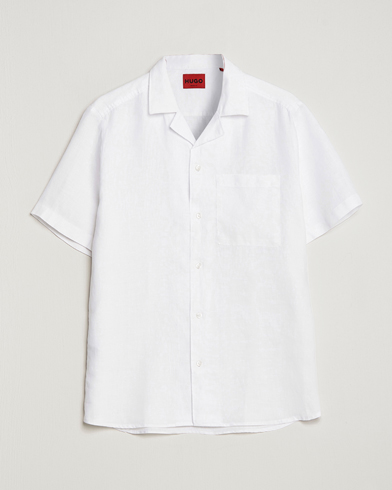 Herre | HUGO | HUGO | Ellino Linen Resort Collar Short Sleeve Shirt White