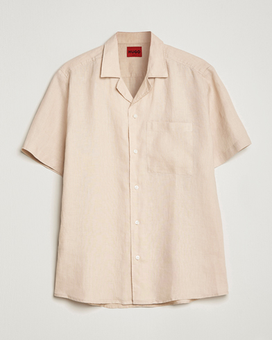 Herre | HUGO | HUGO | Ellino Linen Resort Collar Short Sleeve Shirt Beige