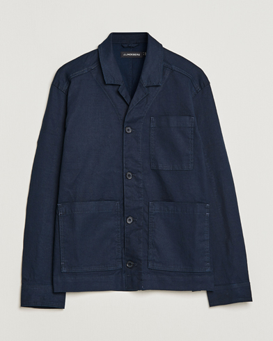Herre | Shirt Jackets | J.Lindeberg | Errol Linen/Cotton Workwear Overshirt Navy