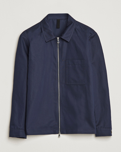 Herre | Shirt Jackets | J.Lindeberg | Jason Cotton/Linen Stretch Zip Overshirt Navy