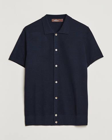 Herre |  | Morris Heritage | Alberto Knitted Short Sleeve Knitted Shirt Navy